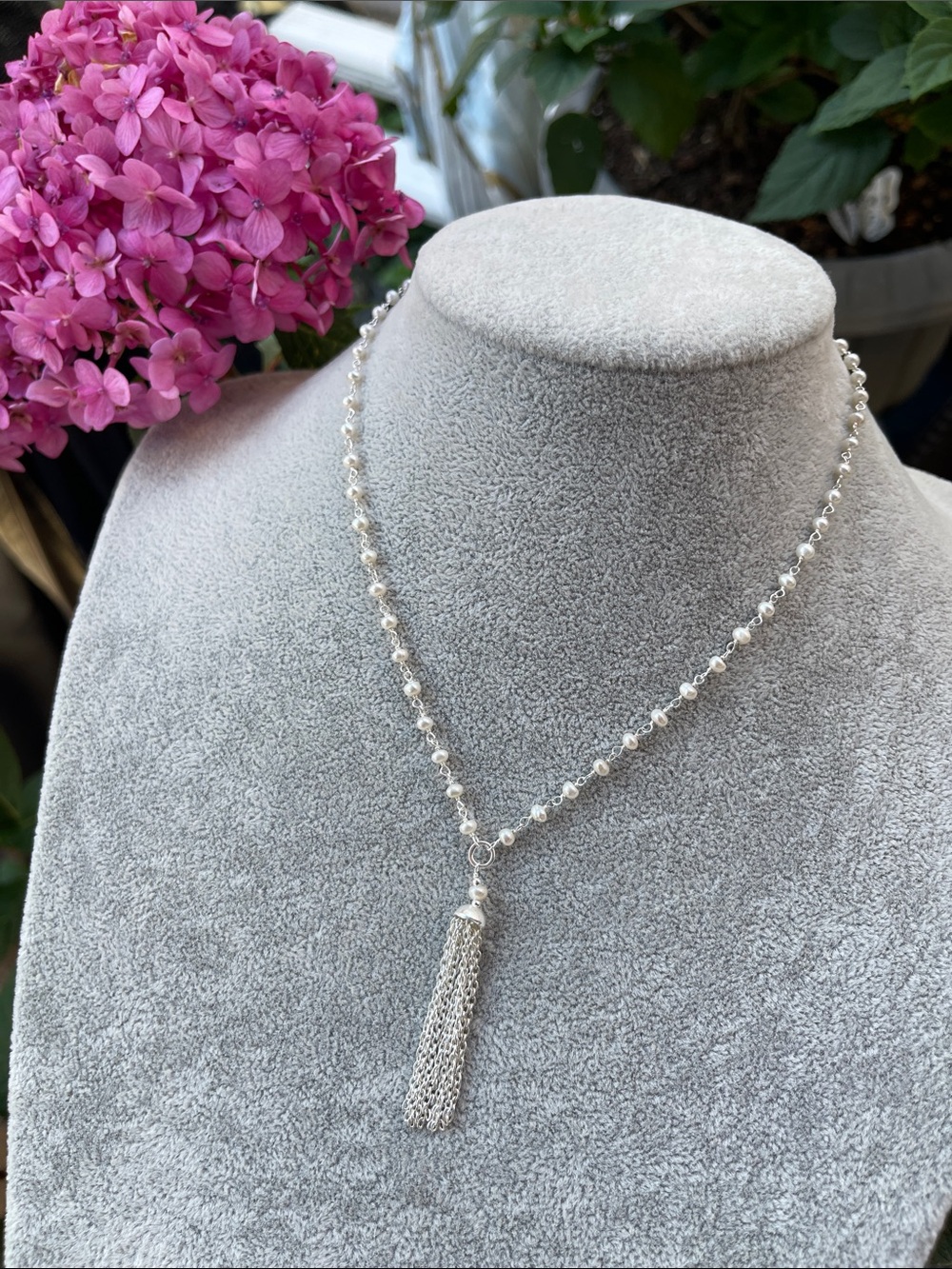 Sterling Silver Beaded Tassel Necklace